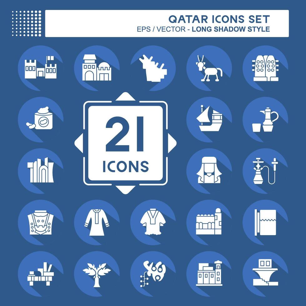 icono conjunto Katar. relacionado a fiesta símbolo. largo sombra estilo. sencillo diseño ilustración. vector