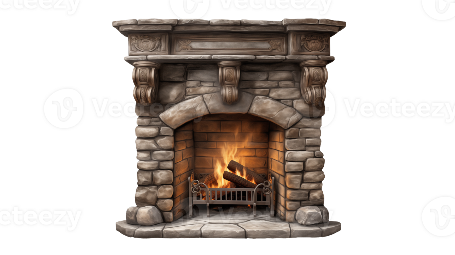 AI generated Vintage fireplace cut out. Isolated retro fireplace on transparent background png