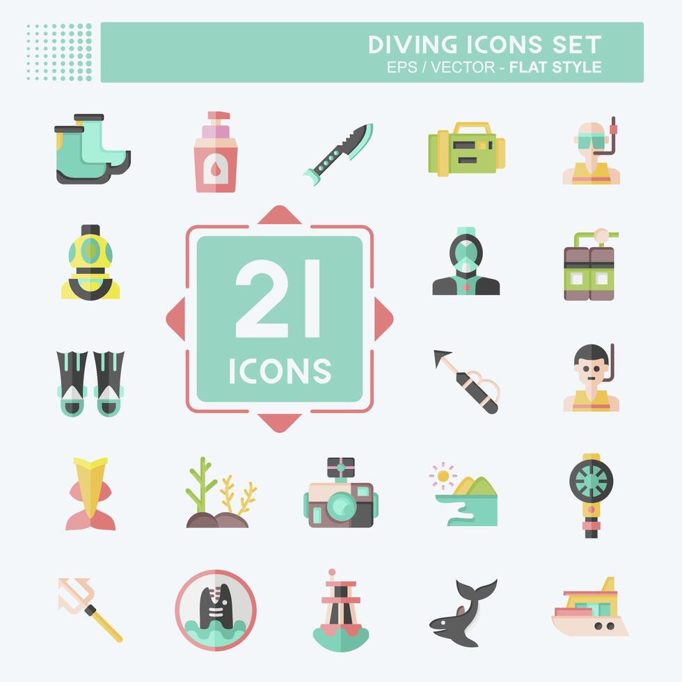 Icon Set Diving. related to Sea symbol. flat style. simple design illustration vector