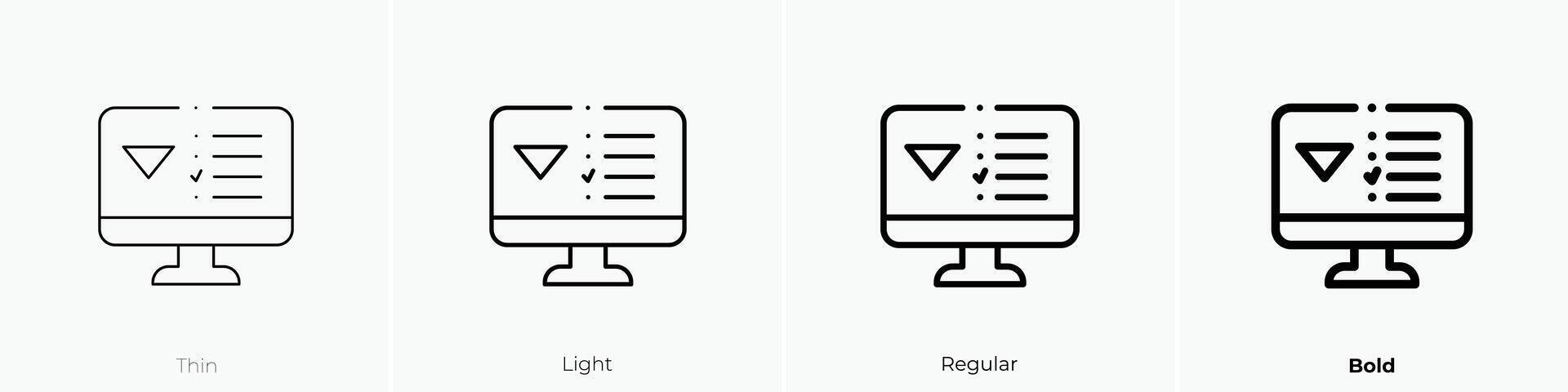 en línea prueba icono. delgado, luz, regular y negrita estilo diseño aislado en blanco antecedentes vector