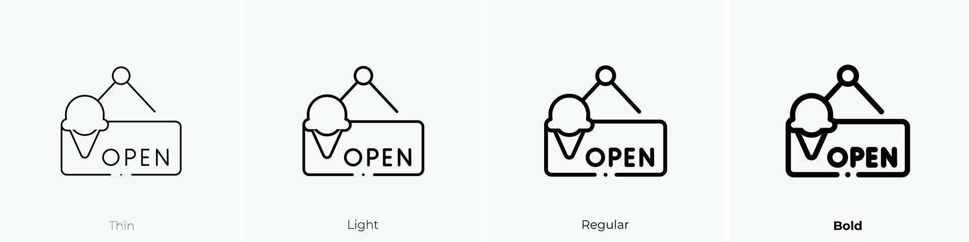 open sign icon. Thin, Light, Regular And Bold style design isolated on white background vector