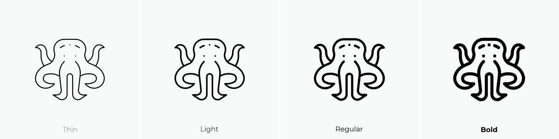 octopus icon. Thin, Light, Regular And Bold style design isolated on white background vector