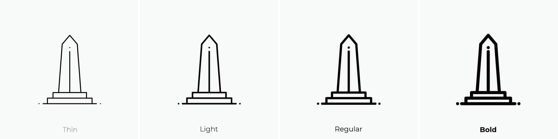obelisk icon. Thin, Light, Regular And Bold style design isolated on white background vector