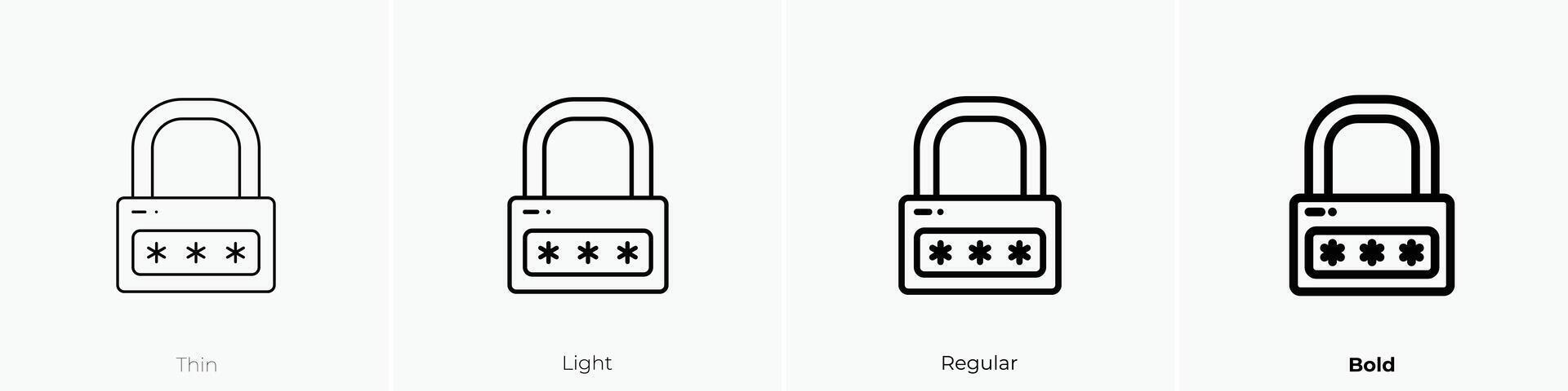 padlock icon. Thin, Light, Regular And Bold style design isolated on white background vector