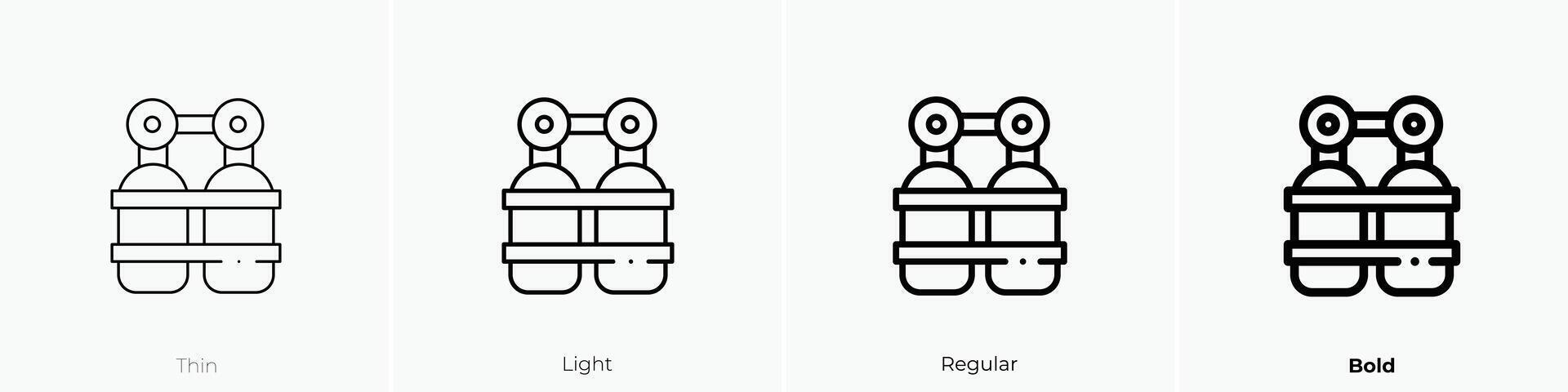 oxígeno tanque icono. delgado, luz, regular y negrita estilo diseño aislado en blanco antecedentes vector