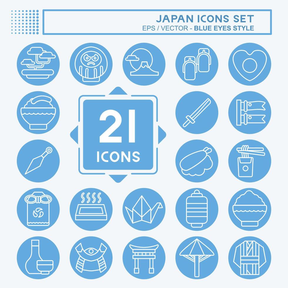 icono conjunto Japón. relacionado a fiesta símbolo. azul ojos estilo. sencillo diseño ilustración. vector