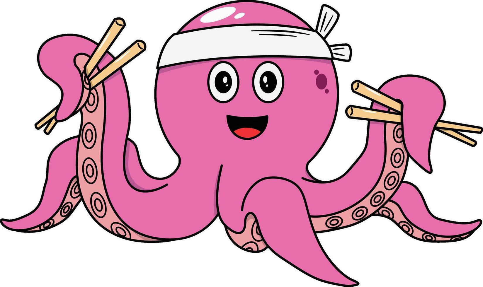 Funny octopus japanese style vector illustration