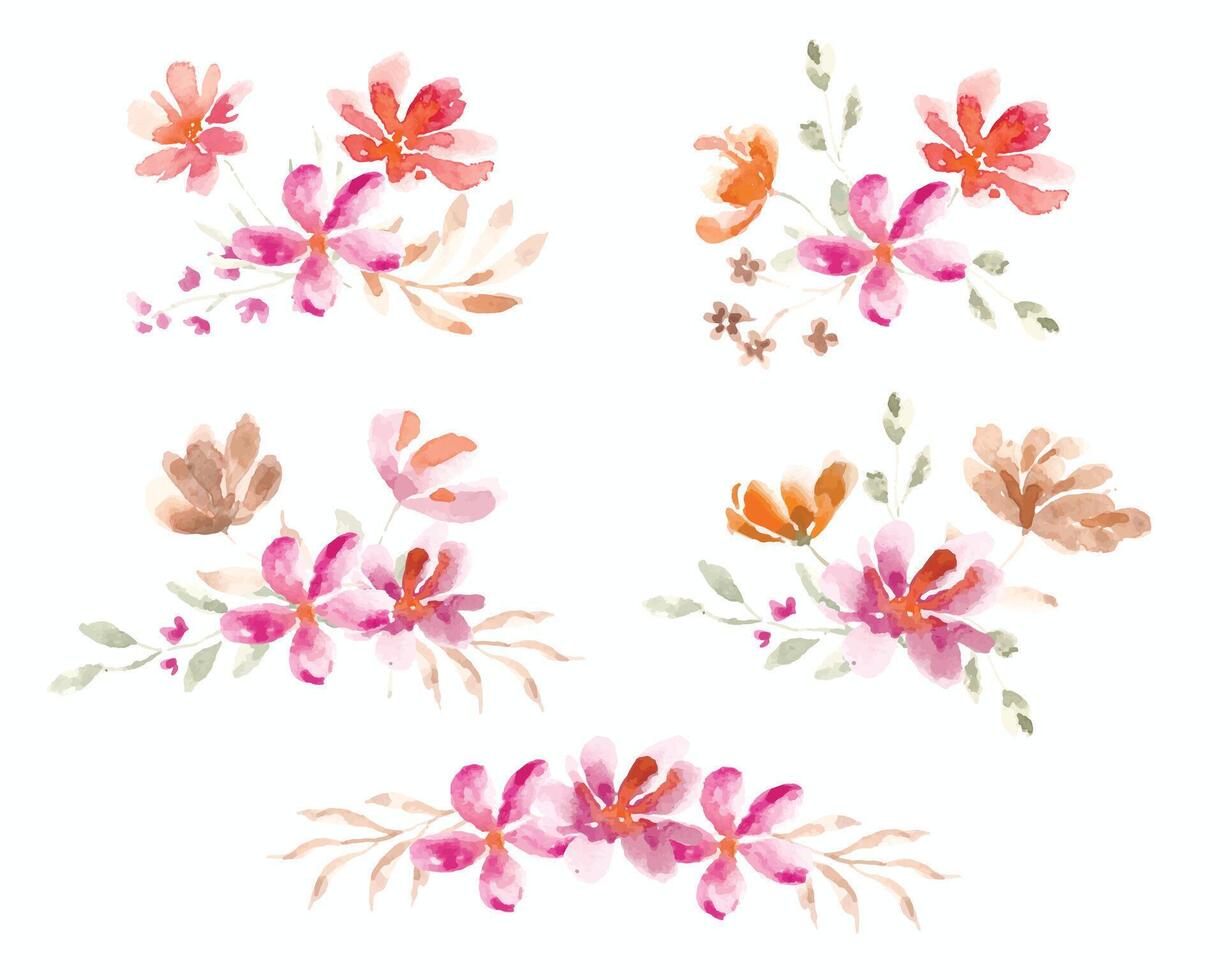 Wild Watercolor Flower and Leaves Arrangement vector