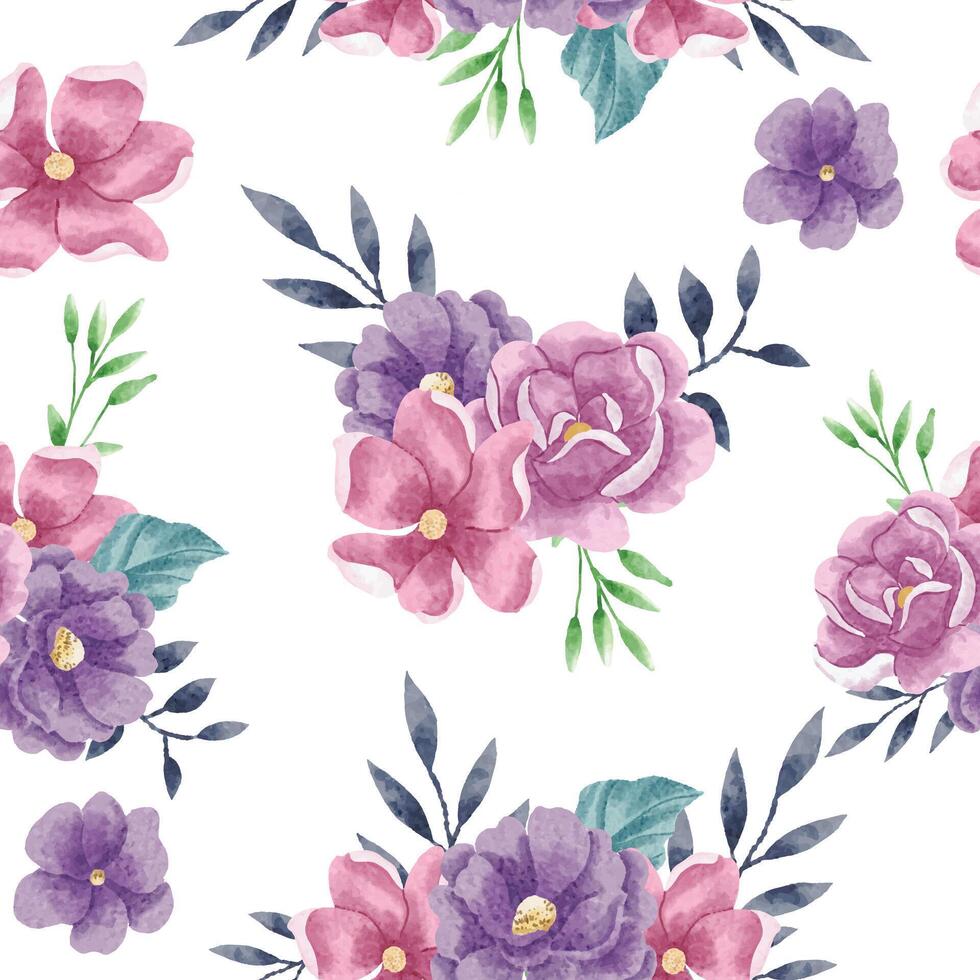 Pink and Purple Rose Watercolor Flower Seamless Pattern vector
