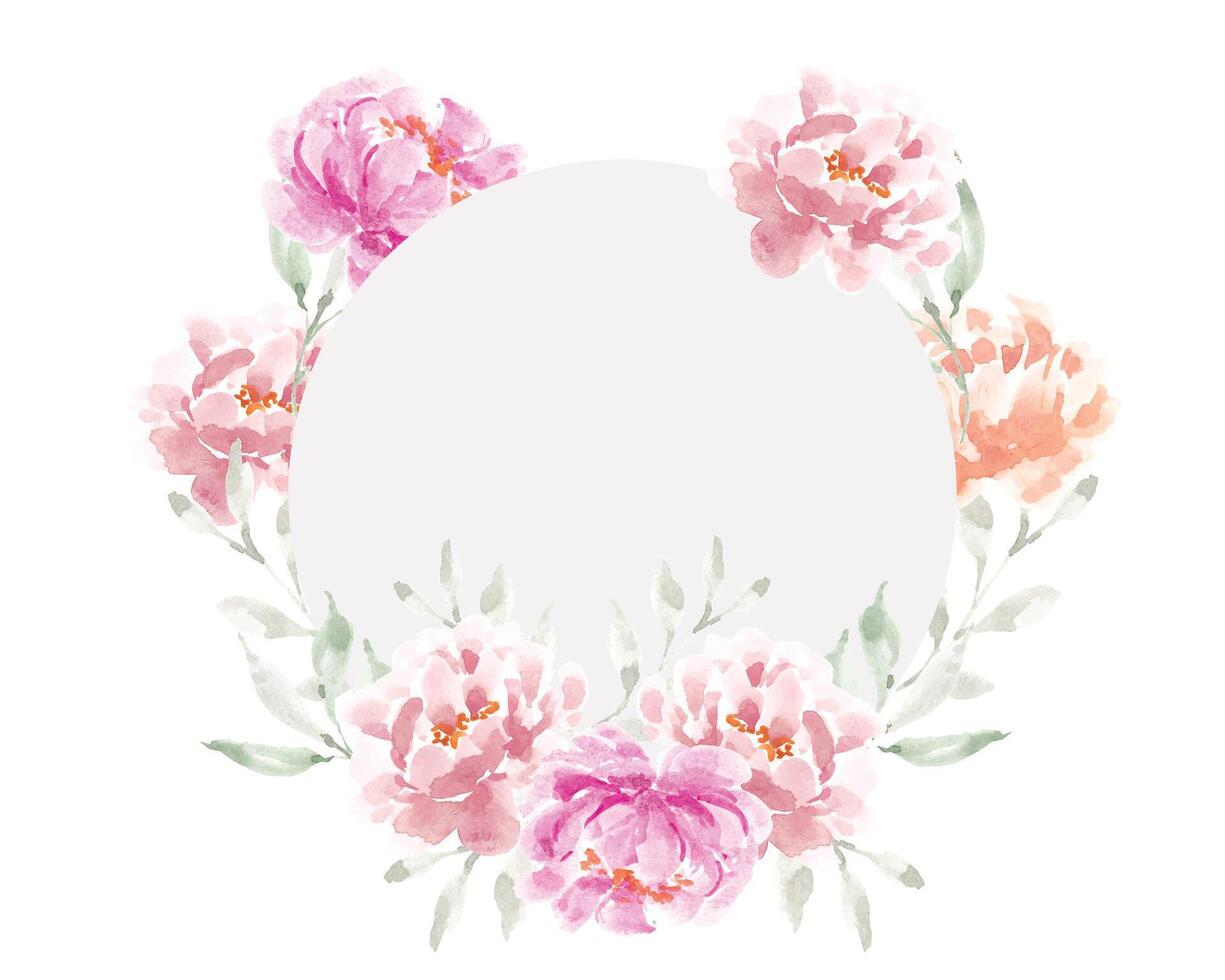 Pink and Yellow Peony Watercolor Flower Wreath vector