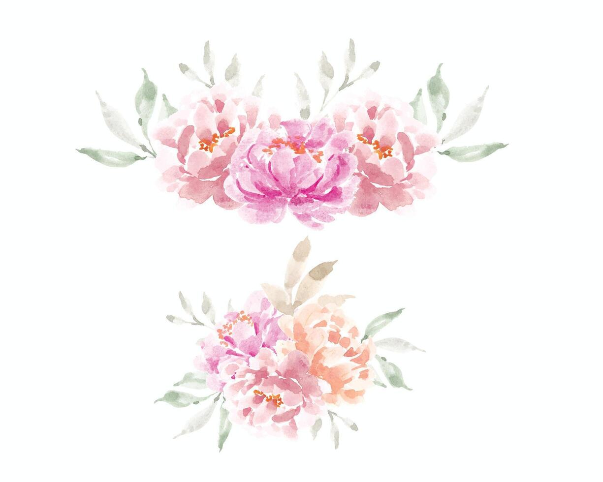 Pink and Pastel Peony Watercolor Flower Arrangement vector