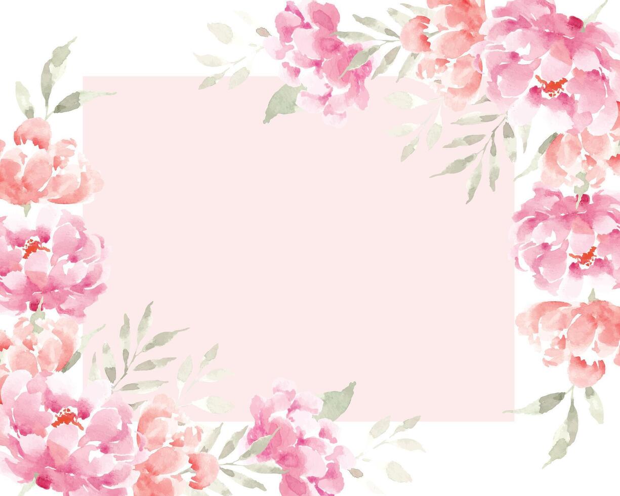 Pink and Orange Peony Watercolor Border vector