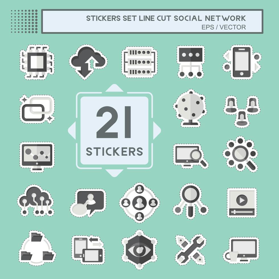 Sticker line cut Set Social Network. related to Internet symbol. simple design illustration vector