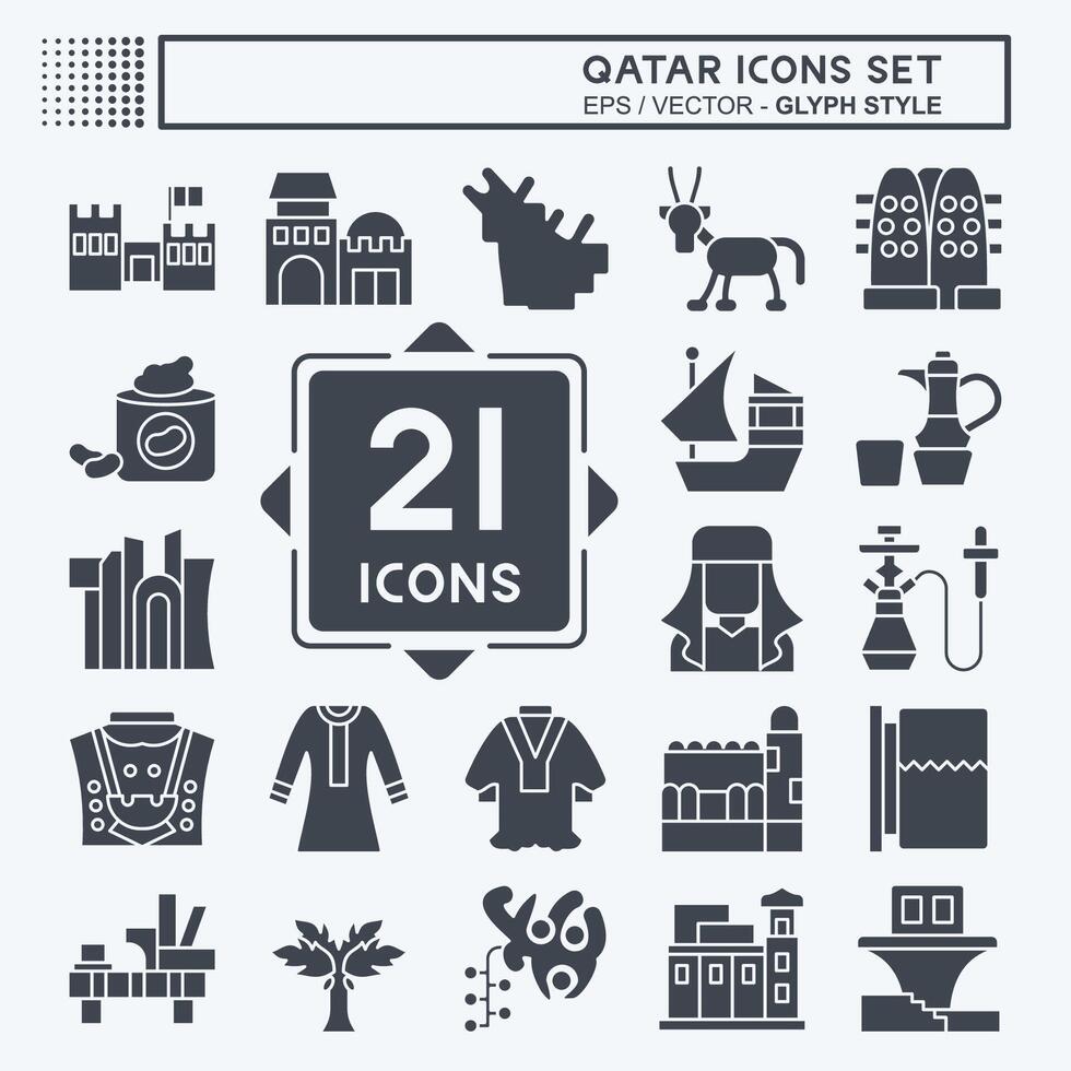 Icon Set Qatar. related to Holiday symbol. glyph style. simple design illustration. vector