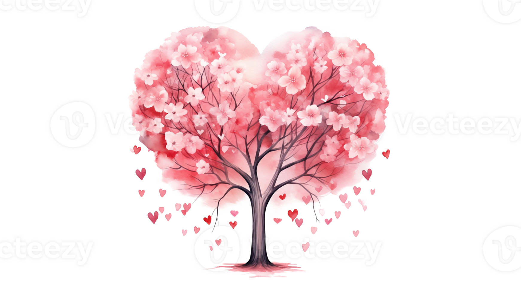 AI generated Love tree cut out. Tree in heart shape in watercolor style. Love tree on transparent background png