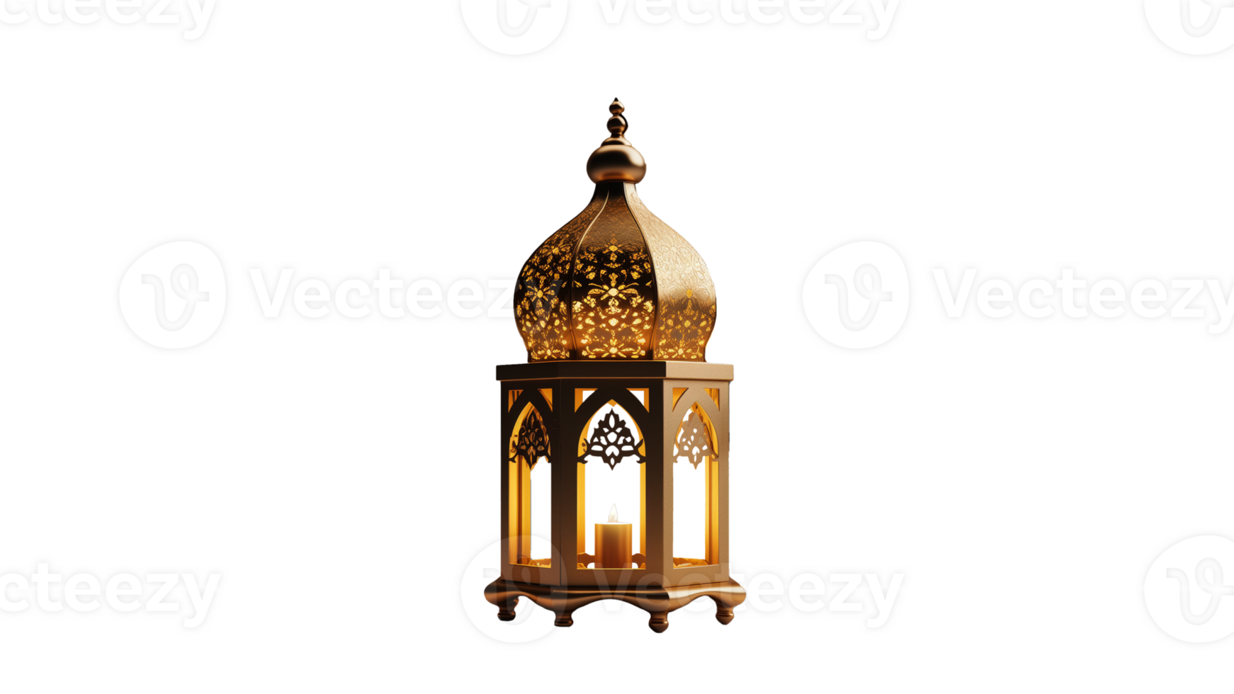AI generated Ramadan lantern cut out. Muslim golden lantern with candle. Islamic Eid Mubarak lantern png