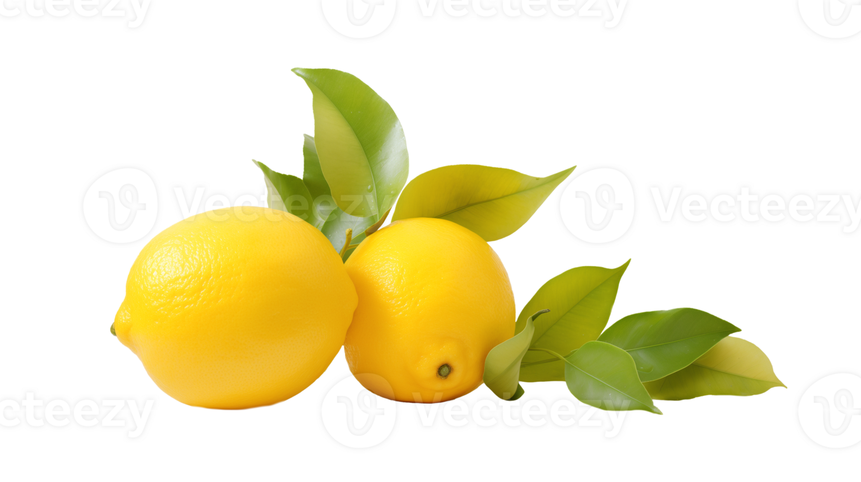 AI generated Lemon on transparent background. Yellow lemon with green leaf in png