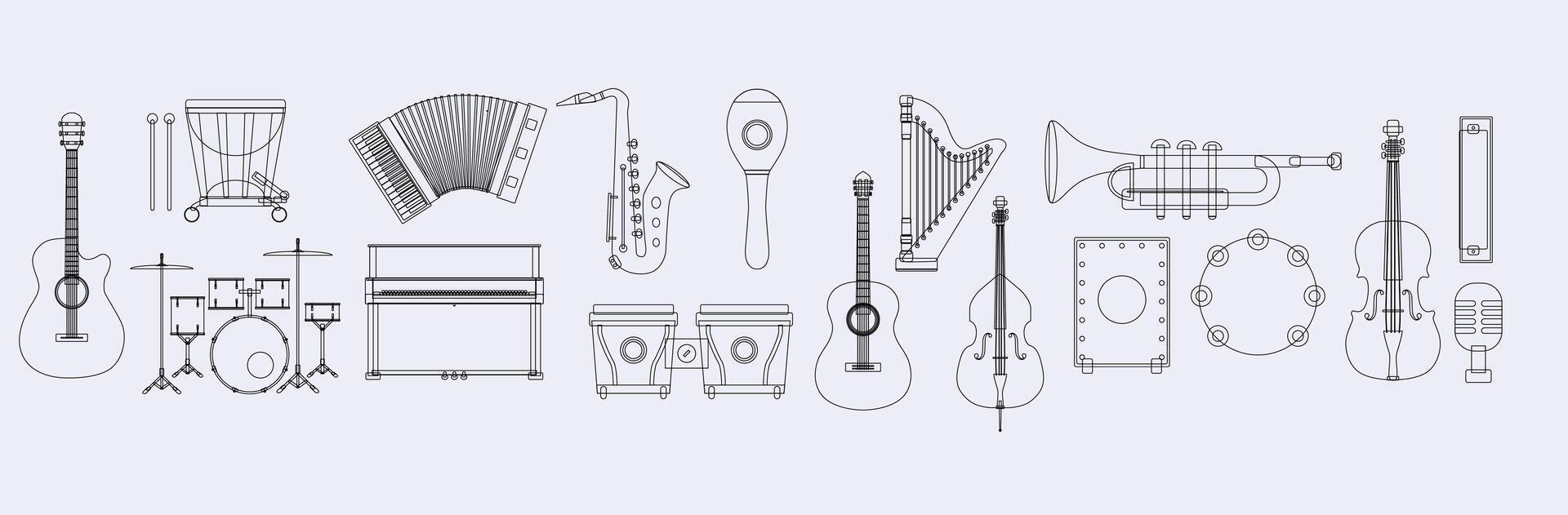 conjunto de música instrumentos - mano dibujado en vector