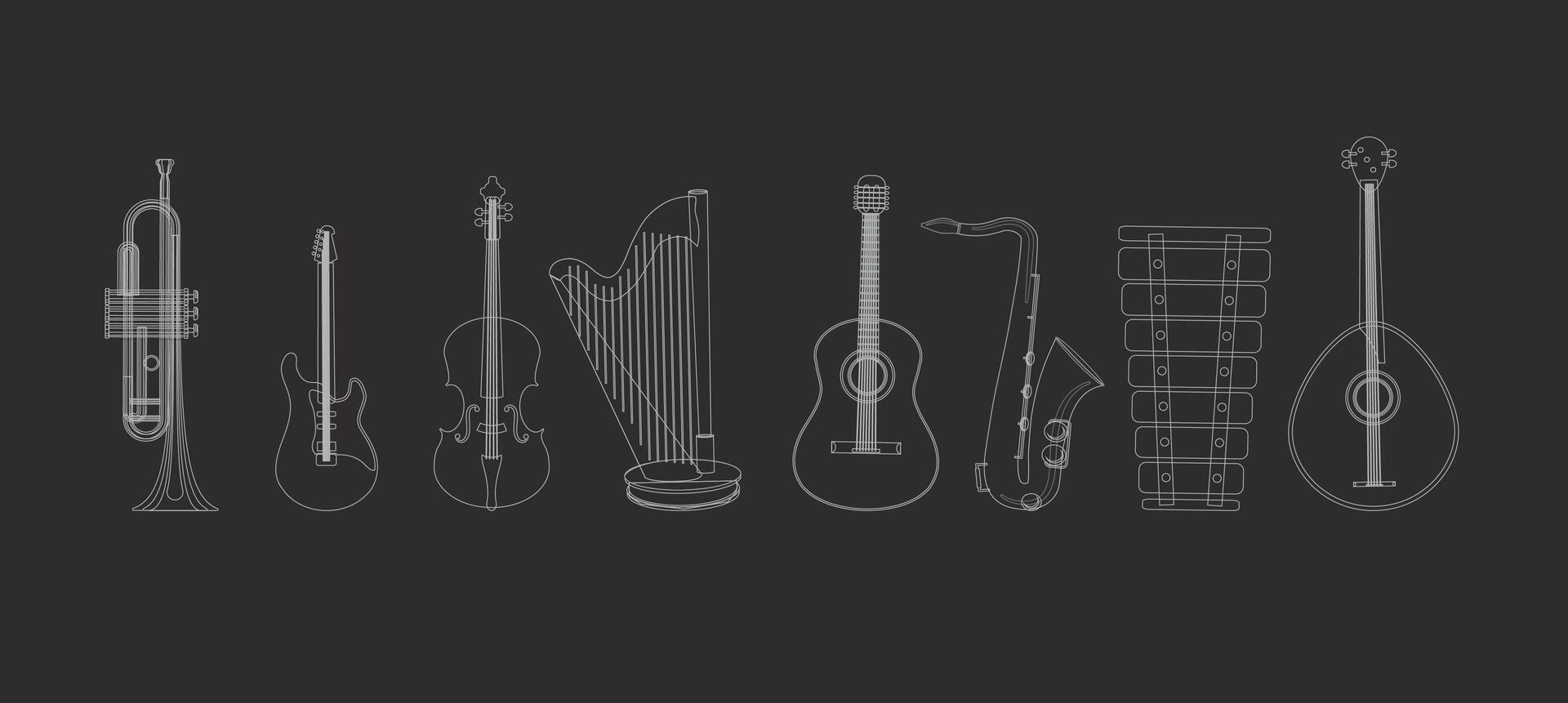 Set of Music Instruments - hand drawn in vector