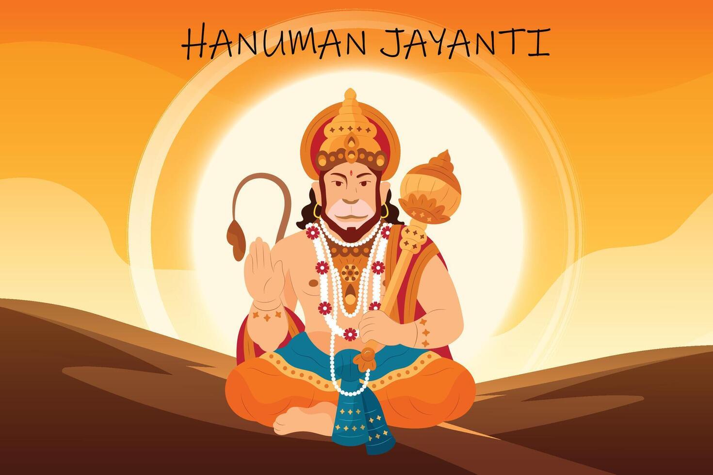 Illustration of Lord Hanuman on abstract background for Hanuman Jayanti festival of India vector