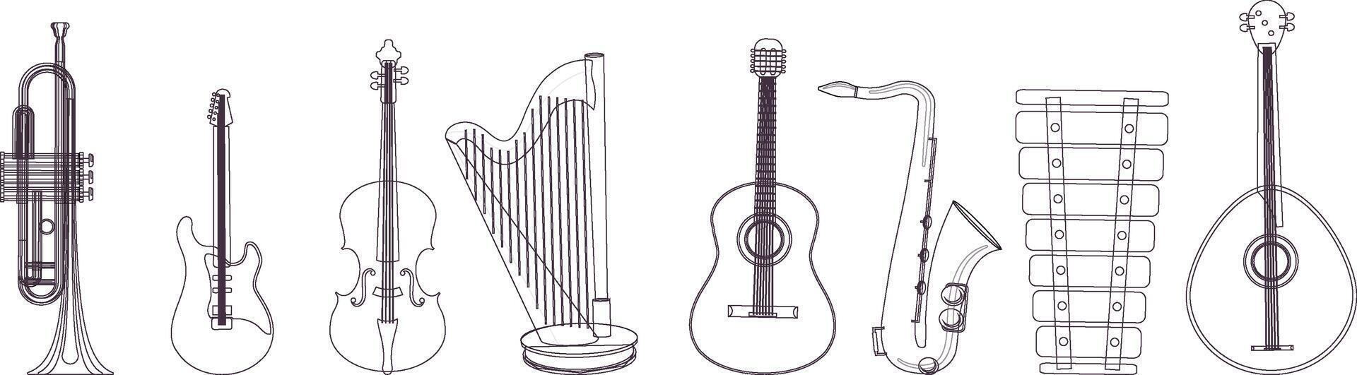 Set of Music Instruments - hand drawn in vector