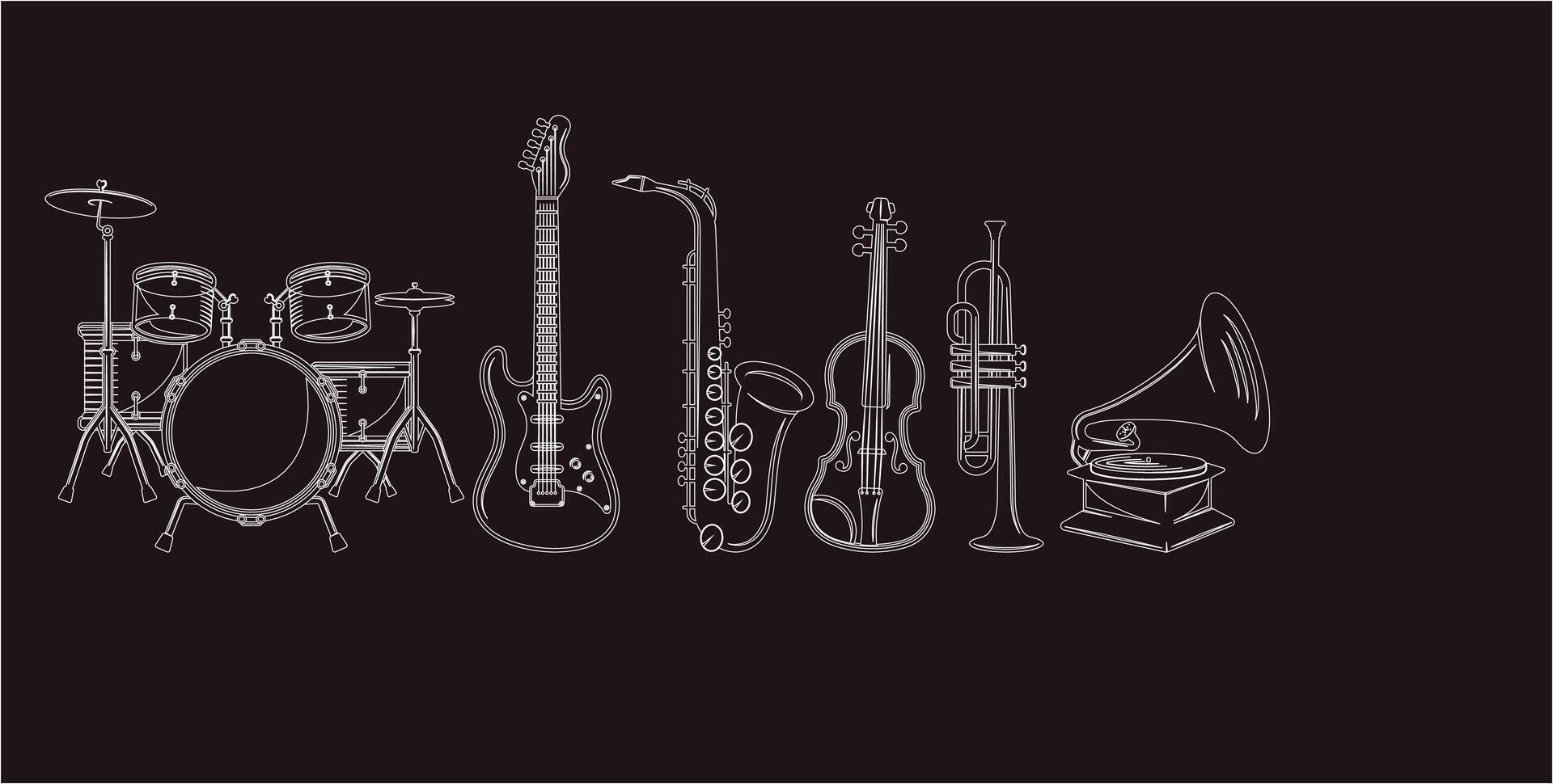conjunto de música instrumentos - mano dibujado en vector