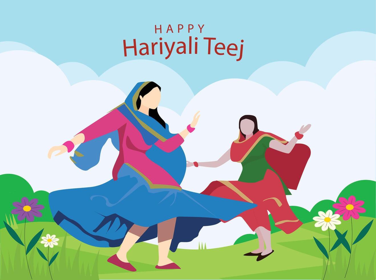 Teej celebration in india beautiful indian woman swinging vector illustration