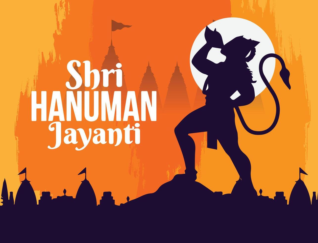 Hanuman Jayanti poster wallpaper design, Hindu God silhouette background, vector banner