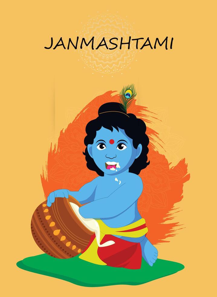 Easy to edit vector illustration of Happy Krishna Janmashtami background