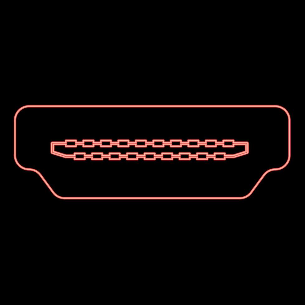 Neon hDMI port socket red color vector illustration image flat style