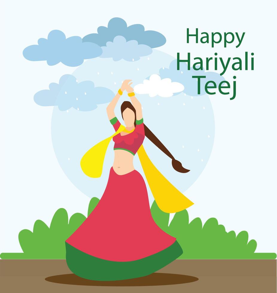 Teej celebration in india beautiful indian woman swinging vector illustration