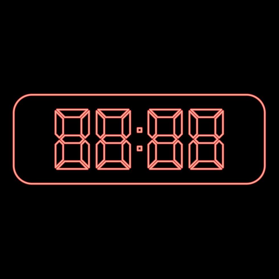 Neon digital table clock electronic display desk watch red color vector illustration image flat style