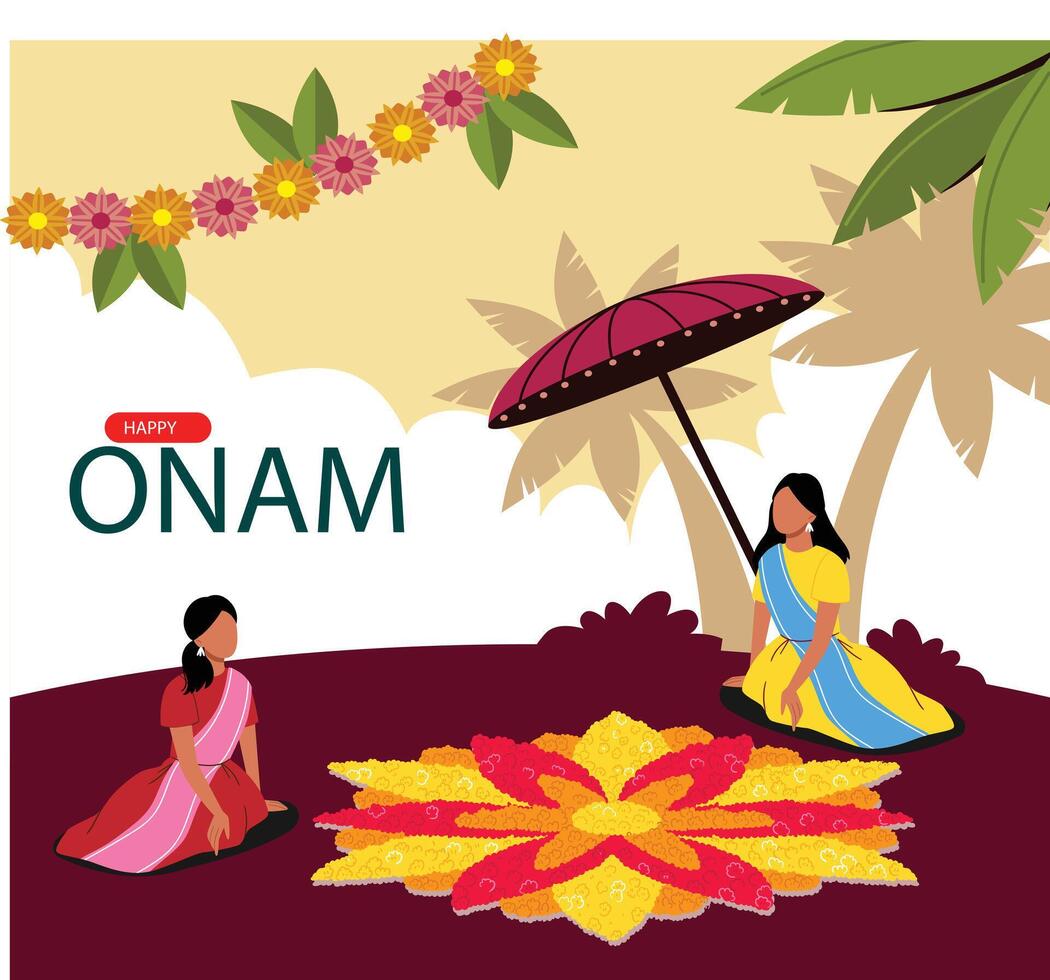 Vector illustration of Happy Onam festival celebration background