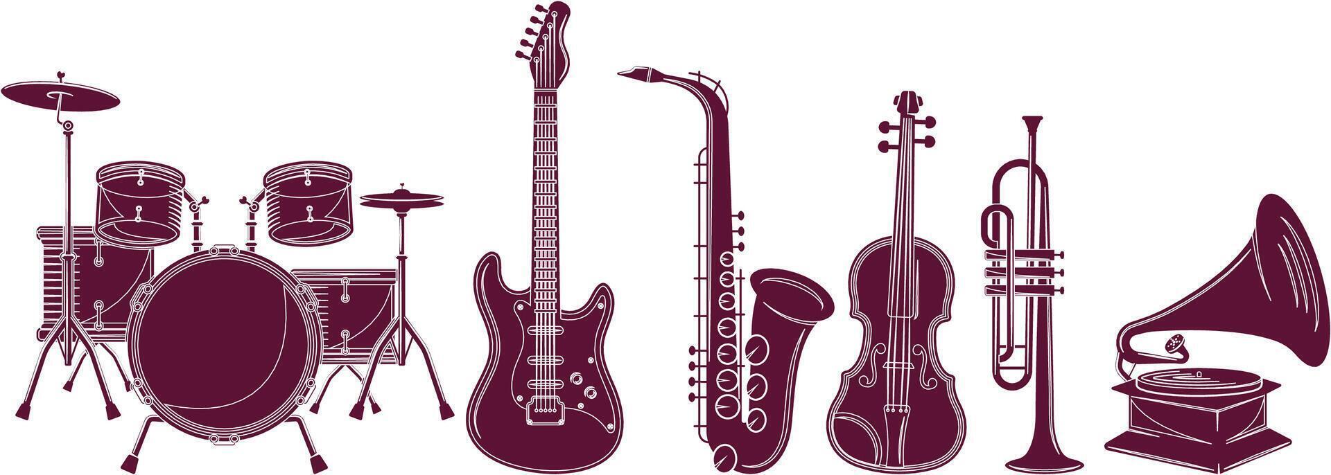 conjunto de música instrumentos - mano dibujado en vector
