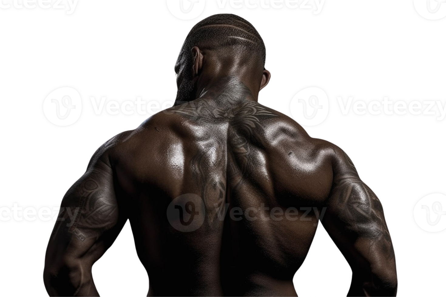 AI generated Backview of Strong bodybuilder with six pack on transparent background PNG image