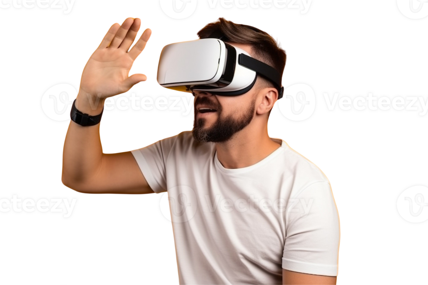 AI generated Transparent background PNG image of man using VR headset