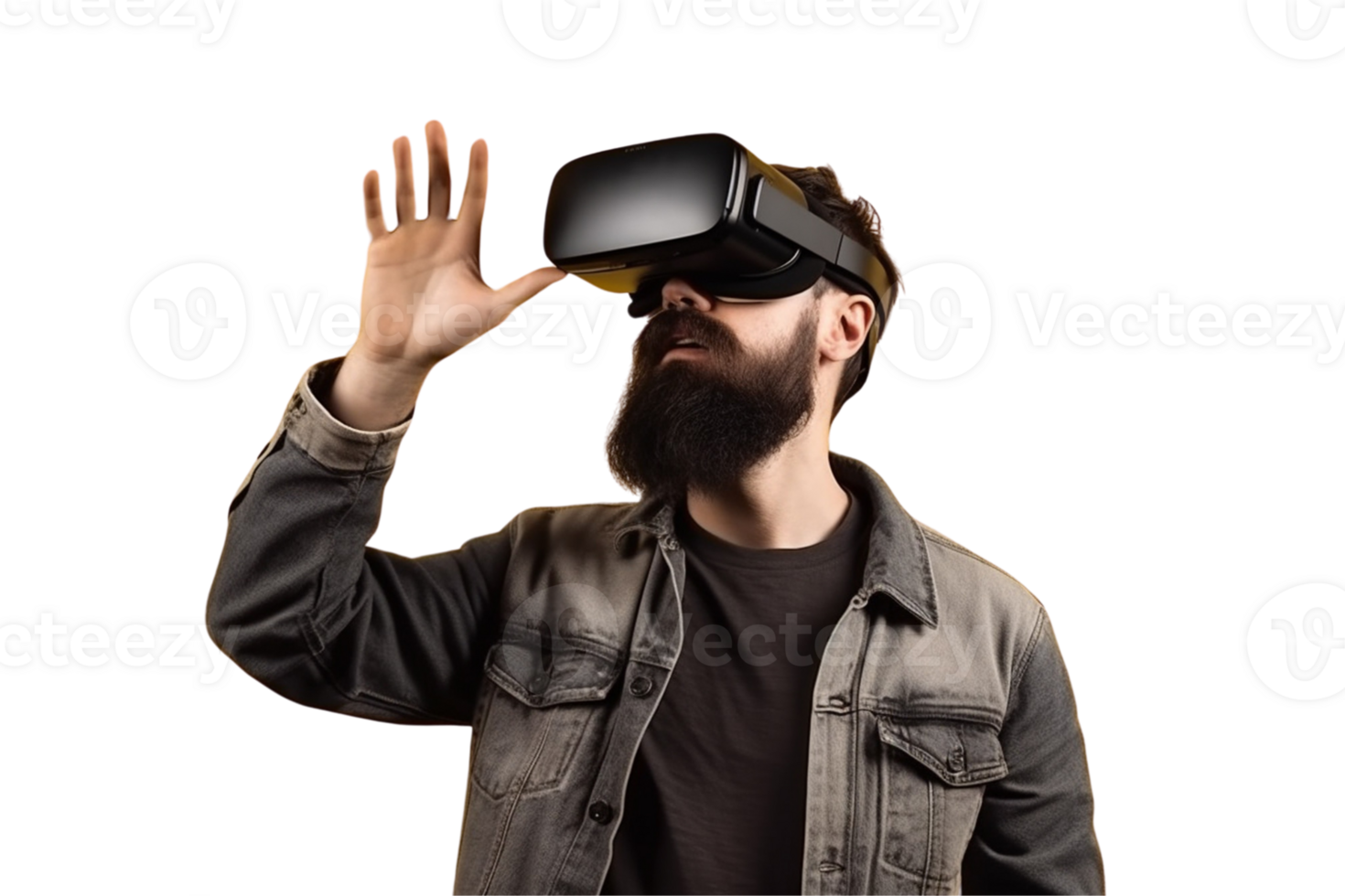 AI generated Transparent background PNG image of man using VR headset
