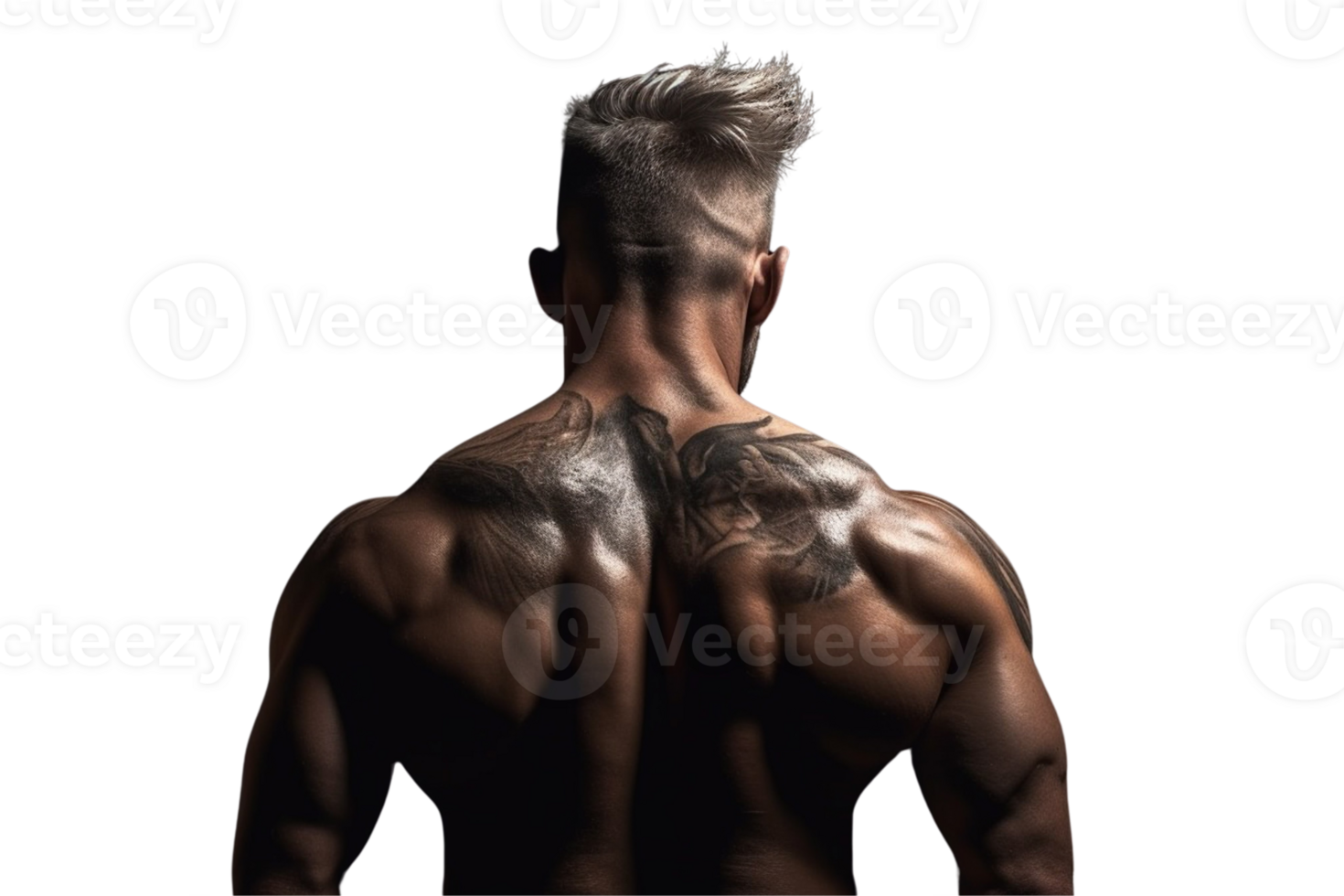 AI generated Backview of Strong bodybuilder with six pack on transparent background PNG image