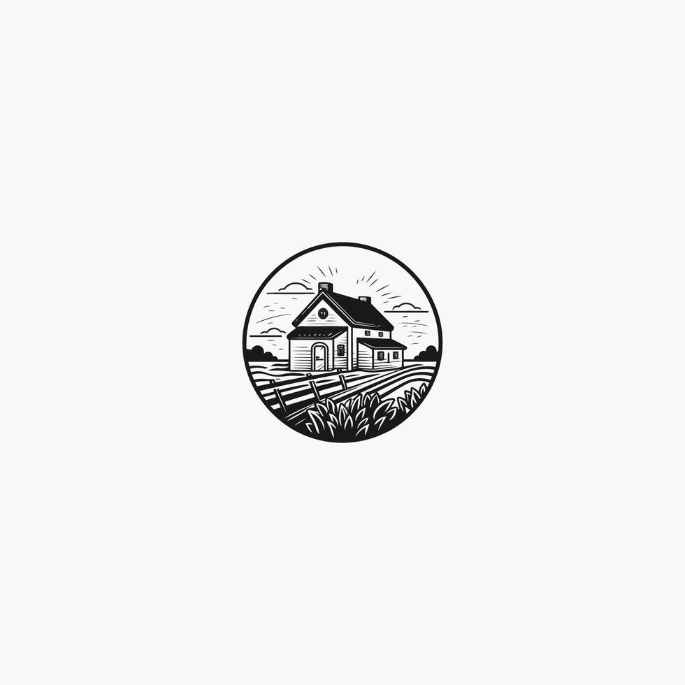 AI generated Farm house line art logo icon design vector