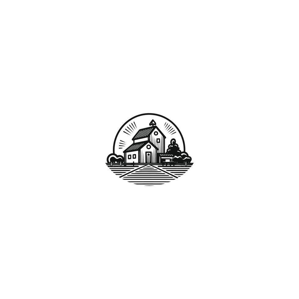 AI generated Farm house line art logo icon design template Illustration vector