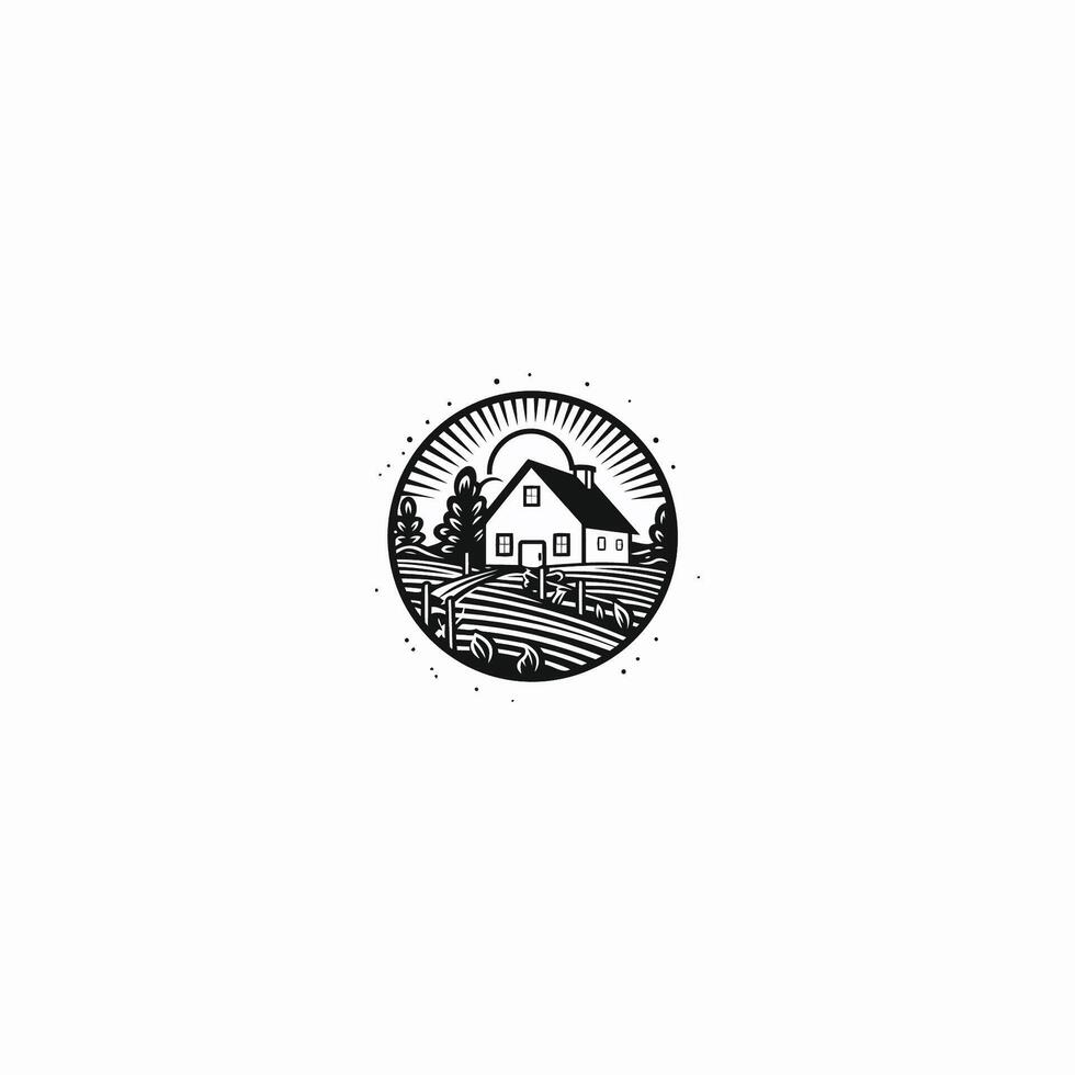 AI generated Farm house line art logo icon design vector