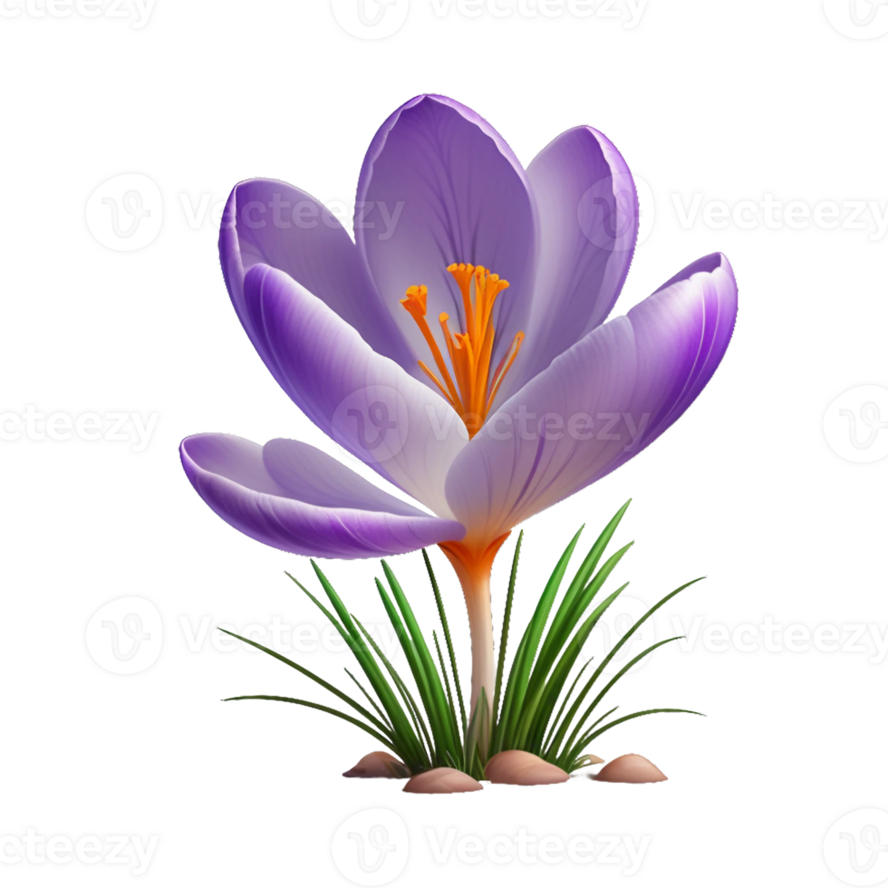 AI generated Beautiful purple crocus flowers isolated on PNG background.
