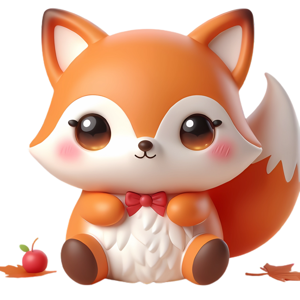 AI generated cute fox with red bow sitting on a leaf png
