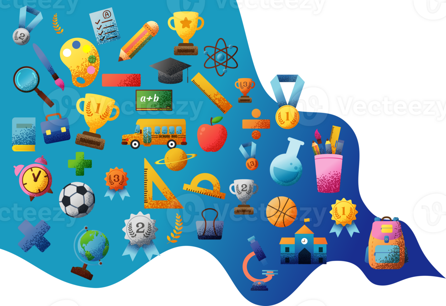 Banner of welcome back to school concept with icon of supplies isolated illustration png