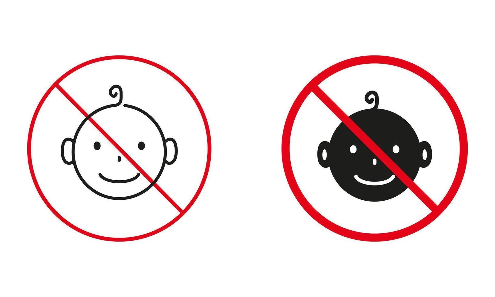 Baby Not Allowed, Danger Game for Child Warning Sign Set. Kid Prohibited, Not Suitable For Children Line and Silhouette Icons. Danger Of Small Part Symbol. Isolated Vector Illustration