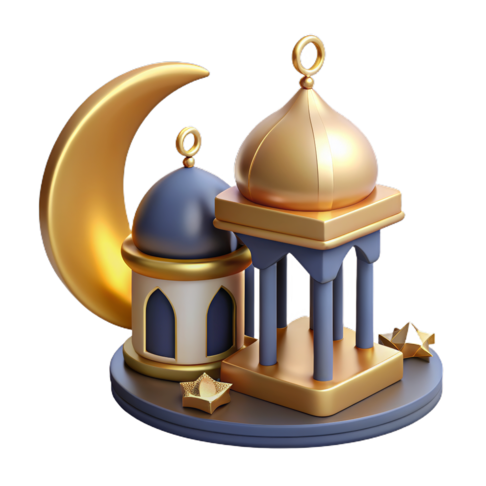 3d religion element collection of Islamic lantern fanoos and metal crescent moon. Suitable for Ramadan or Eid al Adha decoration. png