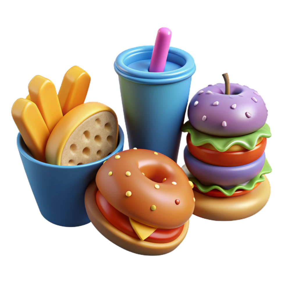 3d fast food icon set. design for fast food delivery. minimal design concept. png