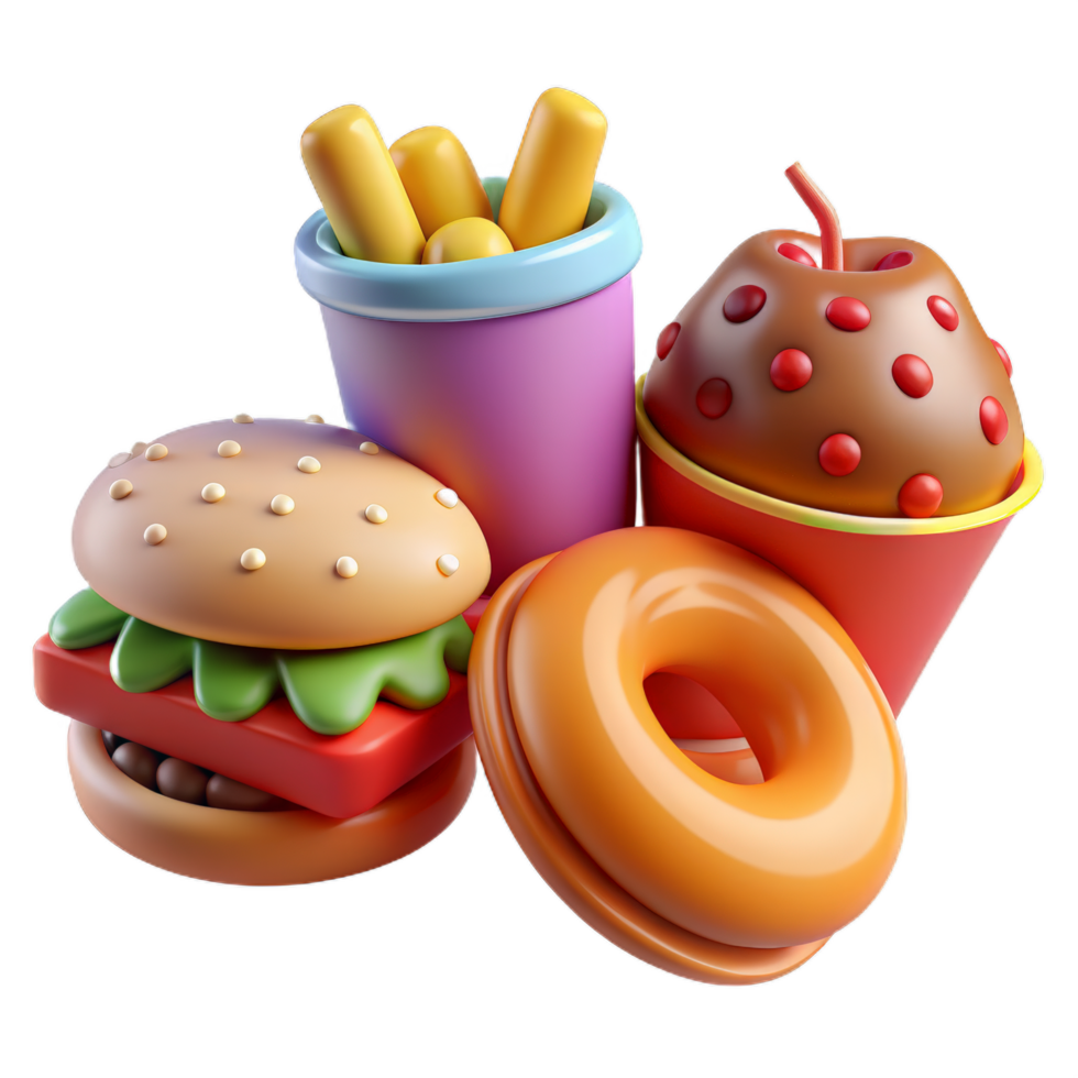 3d fast food icon set. design for fast food delivery. minimal design concept. png