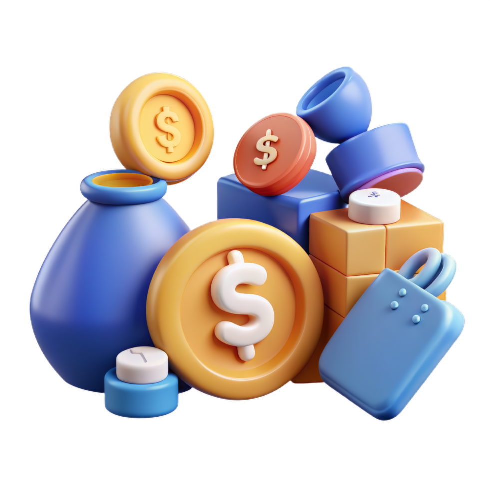 3D Money icon set. concept of cashback and making money. png