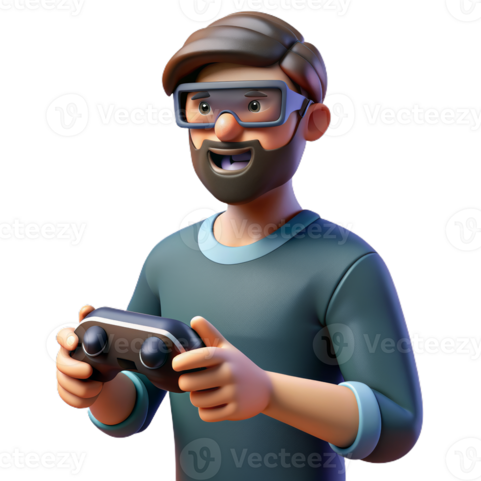 virtueel realiteit Mens gamer handen Holding gaming troosten controleur. blij Mens in 3d bril. png